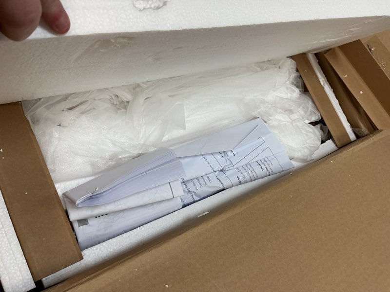 Condition photo showing As Is for DWVO Fluted Makeup Vanity Desk with Large 27" Mirror and Lights, Modern Big Makeup Table with Power 