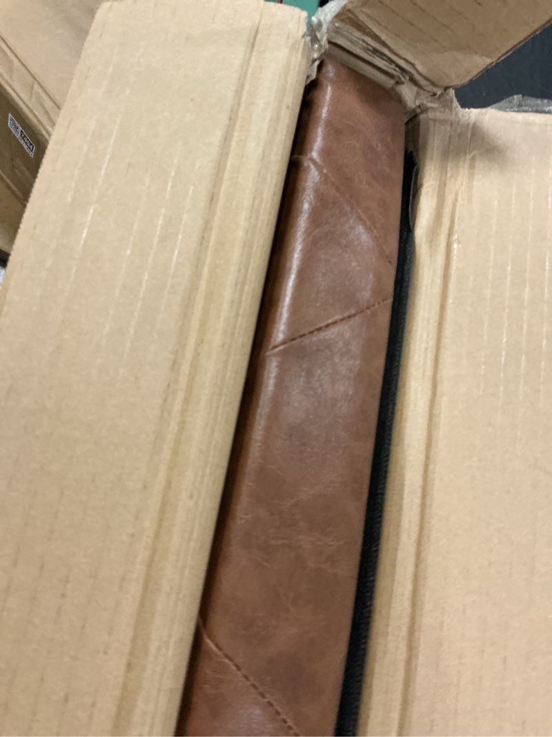 Condition photo showing Good Condition for sweetcrispy 43 inches folding ottoman with storage bench, foot rest stool, end of bed storage bench upholstered, load 660 lbs, for living room, synthetic leather, brown brown 15.2"d x 43"w x 15.2"h