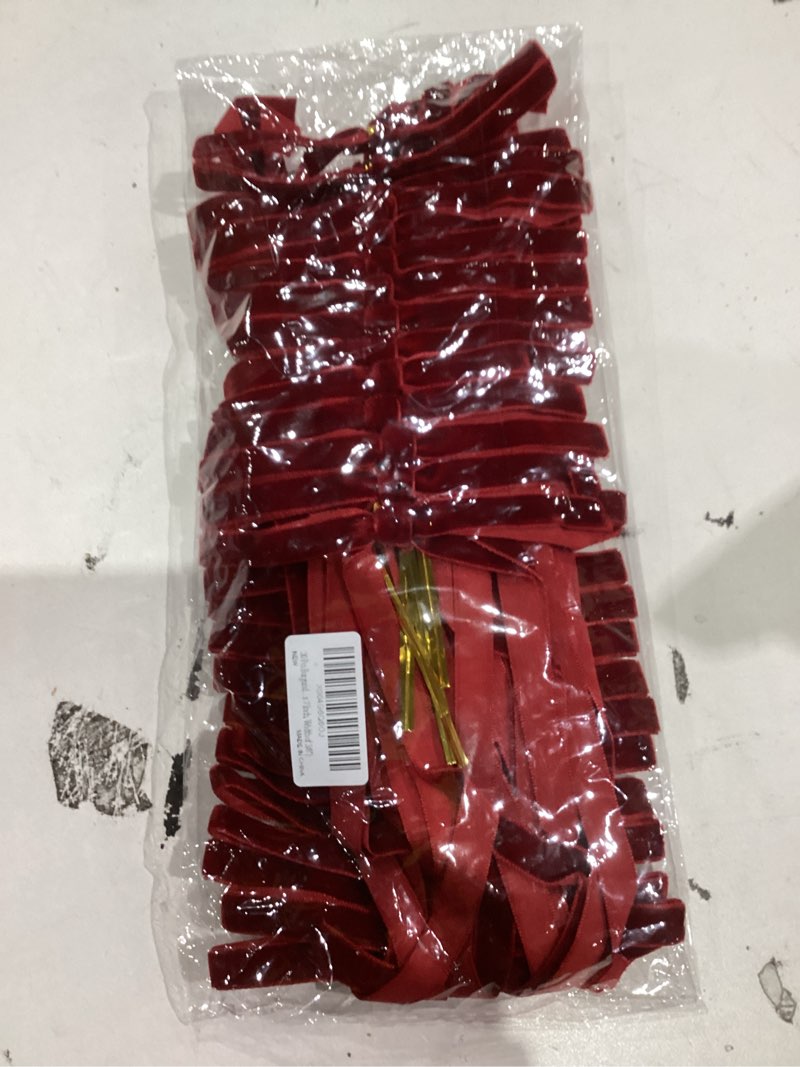 Condition photo showing New/Like New for Spiritlele 30 Pcs Burgundy Christmas Bows for Christmas Tree Velvet Ribbon Bow Knot Vintage Wreath Bows Ornaments for Xmas Holiday Home Decoration (5 x 7 Inch, Width of 3/8")