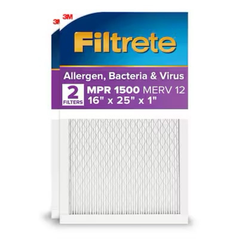 Filtrete 16 x 25 x 1 MERV 12 1500 MPR Allergen, Bacteria and Virus Electrostatic pleated Air Filter 2 -
