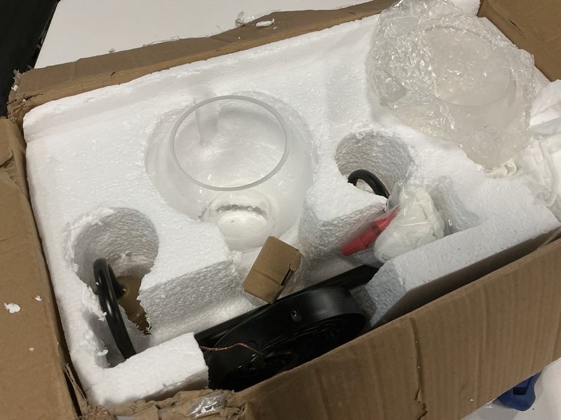 Condition photo showing As Is for 2-light bathroom vanity lights over mirror, farmhouse globe bathroom light fixtures with clear glass shade, oil rubbed bronze finish, zs62bg-2w orb oil-rubbed bronze 2-light