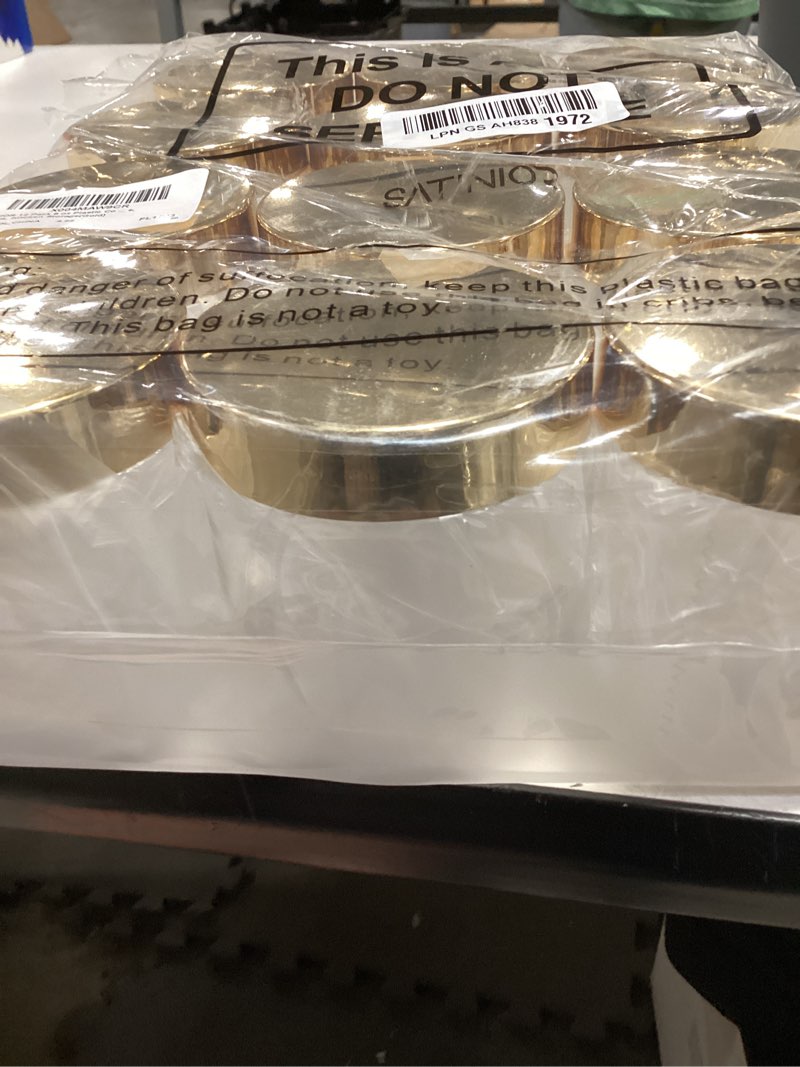 Condition photo showing As Is for satinior 12 pack 8 oz plastic container jars with lids round clear travel cosmetic container slime jars for toiletries, lotion, cream, ointments, makeup, rhinestone, samples, kitchen storage(gold)