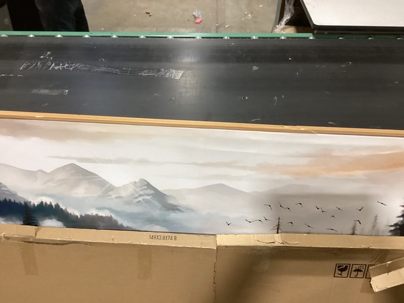 Condition photo showing As Is for similar product arteWOODS Indigo Canvas Wall Art Misty Mountain Wall Pictures Foggy Lake Boat Canvas Painting Grey Blue Forest Birds Canvas Wall Decor for Living Room Wall Decorations 20\" x 40\"