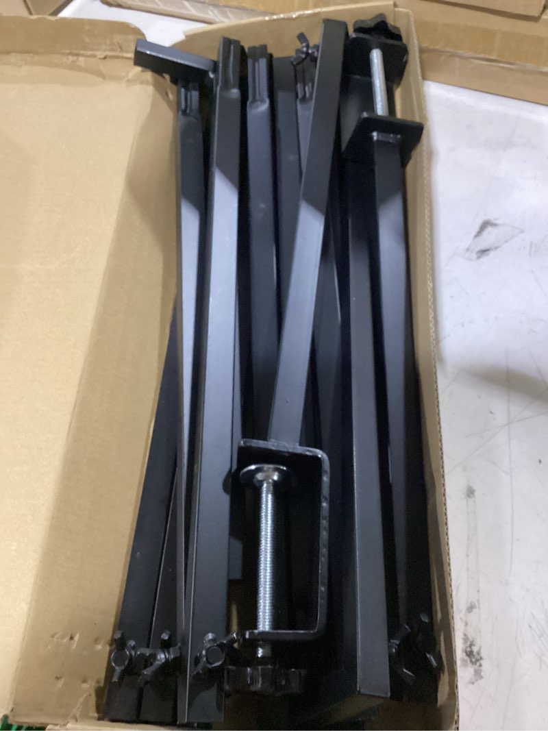 Condition photo showing As Is for putros over the table rod stand with clamps black 13"-42'' tall 29"-98" length adjustable metal table arch hanging rod stand for party wedding anniversary christmas decoration 1 black