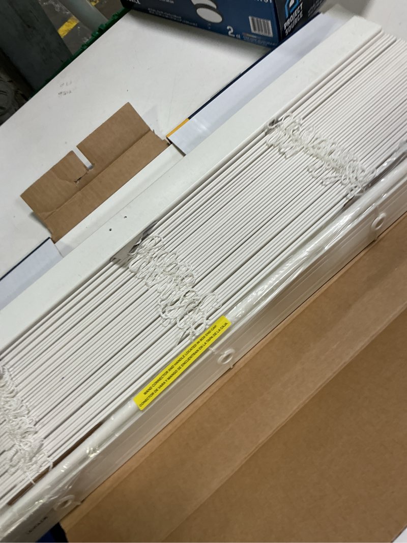 Condition photo showing As Is for LEVOLOR Basics Cordless Light Filtering Faux Wood Blinds, Easy to Install 2” Blinds for Windows, Timeless Look, Fits up to 34” Width and 64” Length, Home Solution for Any Space or Room 34"W x 64"H White 1