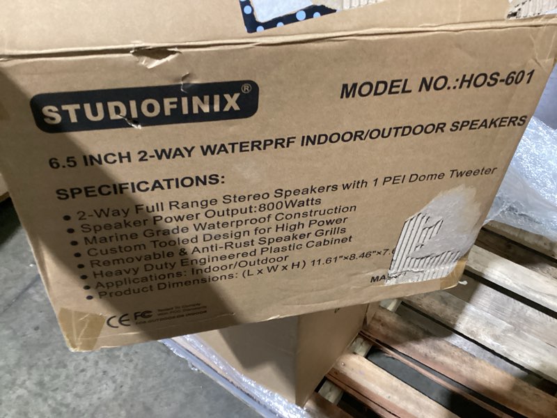Condition photo showing As Is for studiofinix 6.5 inch outdoor speakers waterproof wired 400w wall mount speakers passive, suitable use for indoor, patio,covered deck,porch,pool side (black)