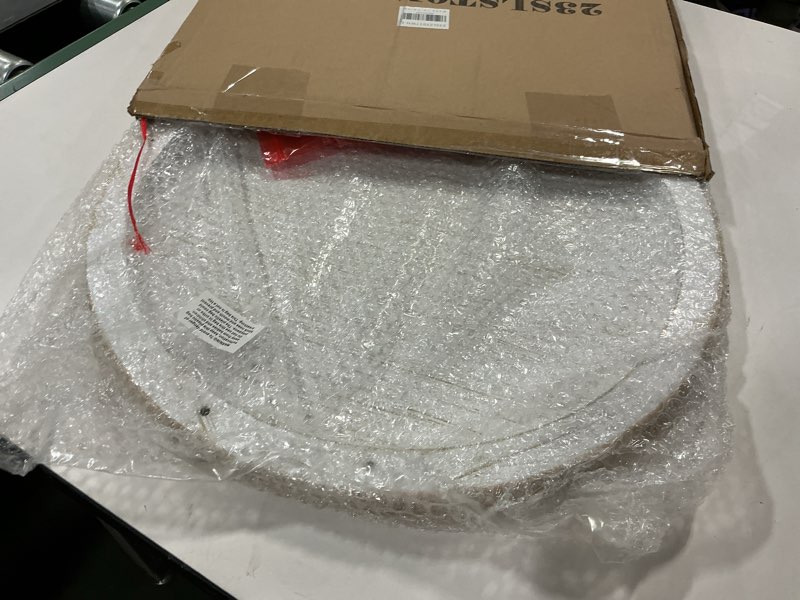 Condition photo showing New/Like New for SwallowLiving 18Inch White Wooden Beaded Serving Tray with Handle Decorative Rustic Whitewashed Tray for Coffee Table Farmhouse Round Tray for Kitchen, Living Room and Bedroom White 18"