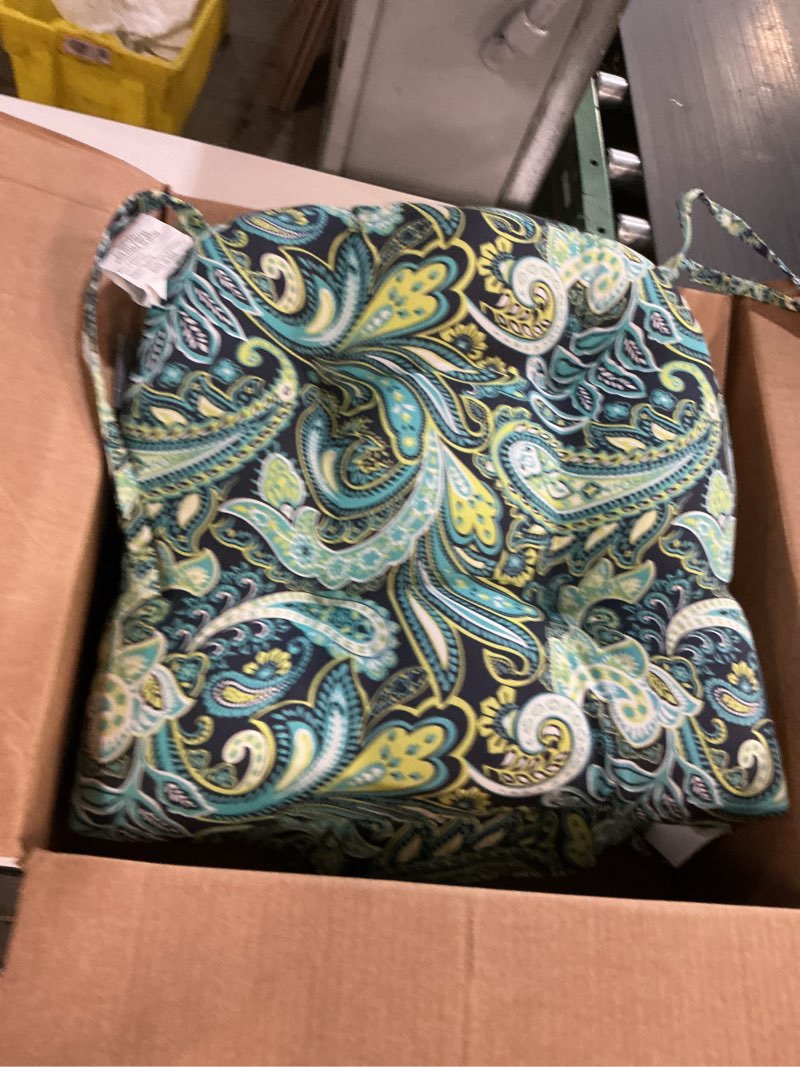 Condition photo showing As Is for magpie indoor outdoor 24" x 24"x 4" cushion cover replacement 2 pack, no insert!seat cushion for patio garden chair sofa bench wicker(paisley blue green)  