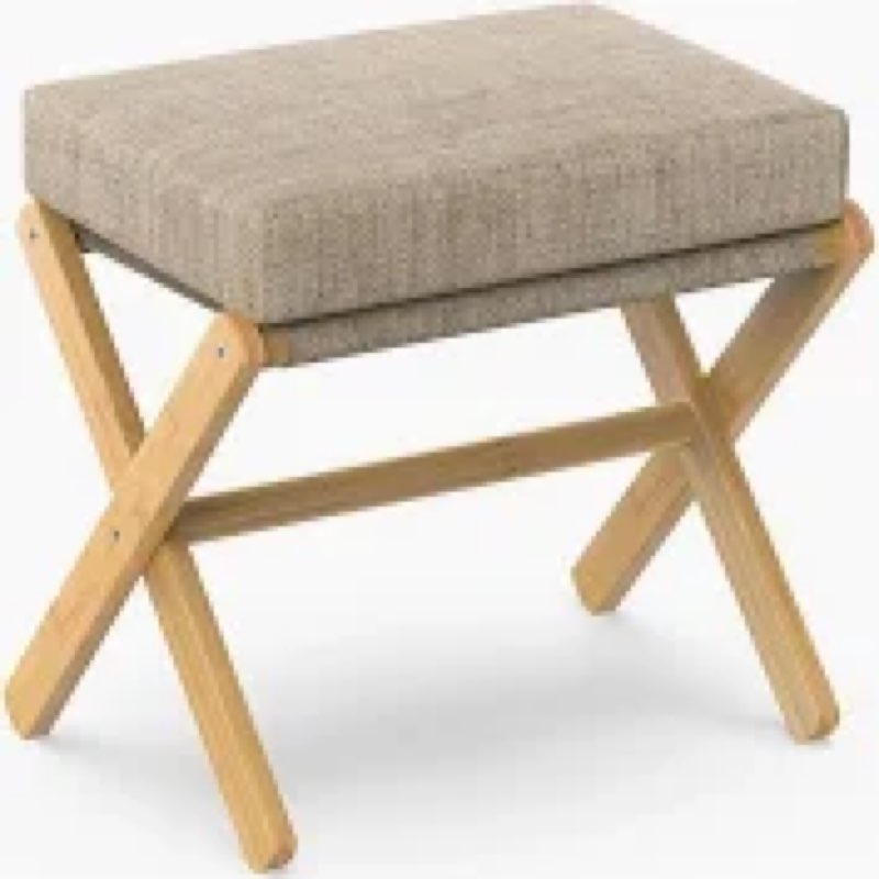 Foldable Foot Stool Ottoman, Modern Foot Rest with Bamboo X Legs & Thick Foam Cushion, Folding Foot Stools Small Padded for Bedroom Living Room, Makeup Vanity Stool Chair (Beige)