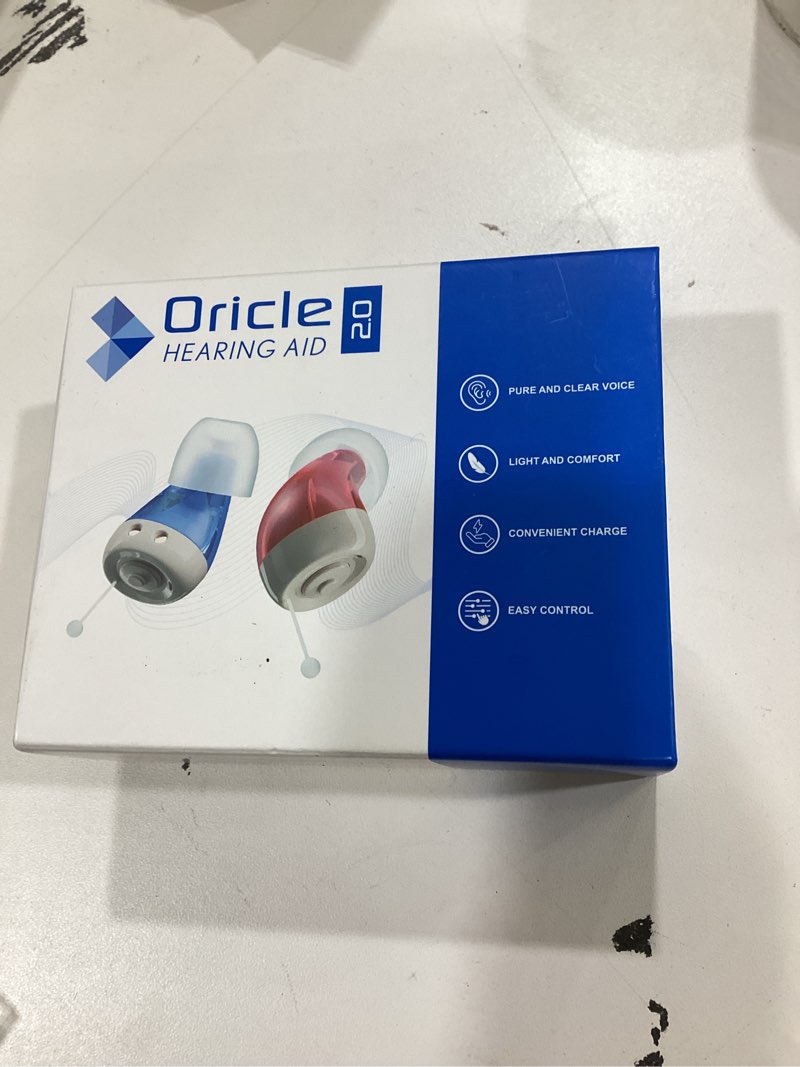 Condition photo showing New/Like New for oricle standard 2.0 hearing aids for seniors - oricle hearing aids for adults with advanced noise cancellation - easy volume control with portable charging case