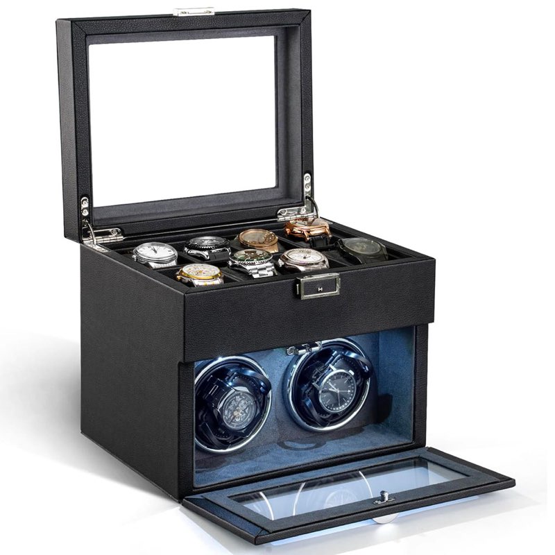 bewishome watch winder for automatic watches, double watch widner and 10 watch display case with led