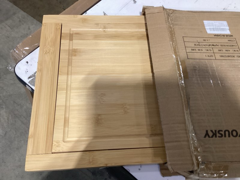 Condition photo showing As Is for bamboo expandable over the sink cutting board with juice groove for kitchen, wooden kitchen sink cover chooping board for counter space