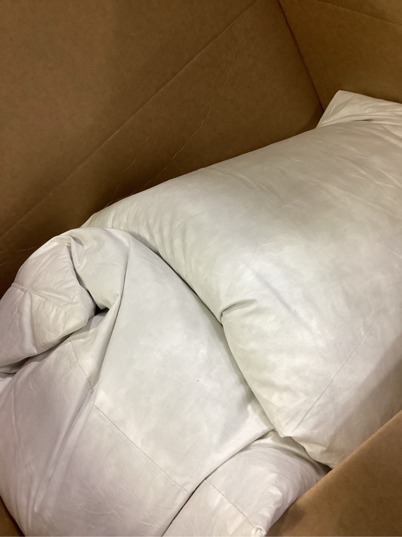 Condition photo showing As Is for ComfyDown Set of Two 22X22 Decorative Throw Pillow Insert, Down and Feathers Fill, 100% Cotton Cover 233 Thread Count, Square Pillow Insert - Made in USA White 22 x 22-Inch (2 Pack)