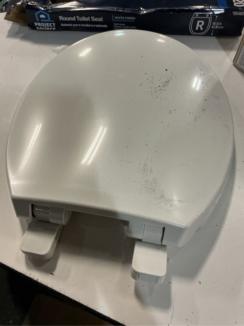 Condition photo showing As Is for project source plastic white round soft close toilet seat