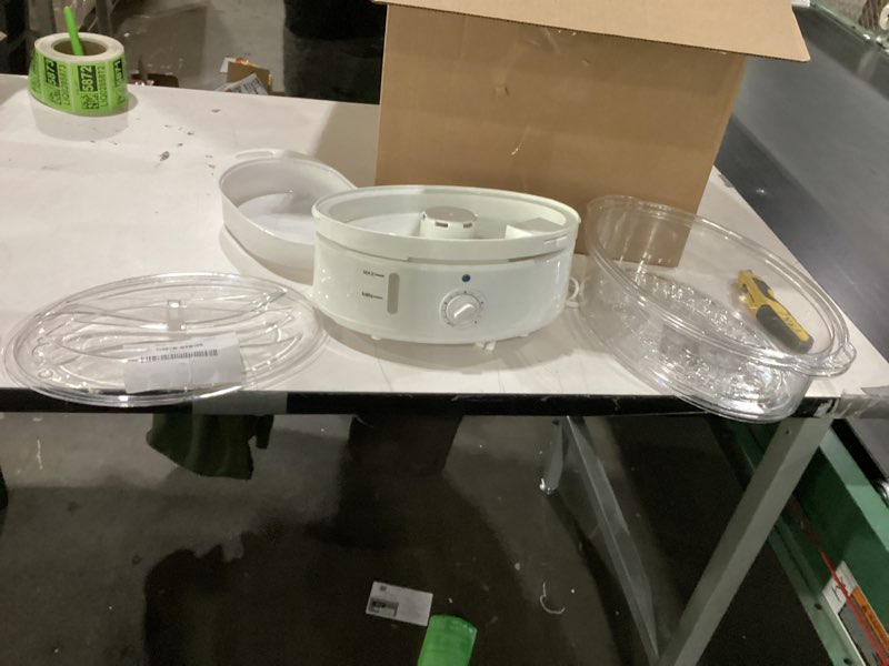 Condition photo showing As Is for Vegetable Steamer Rice Cooker- 6.3 Quart Electric Steam Appliance with Timer for Healthy Fish, Eggs, Vegetables, Rice, Baby Food by Classic Cuisine, 11"D x 11"W x 12.25"H White