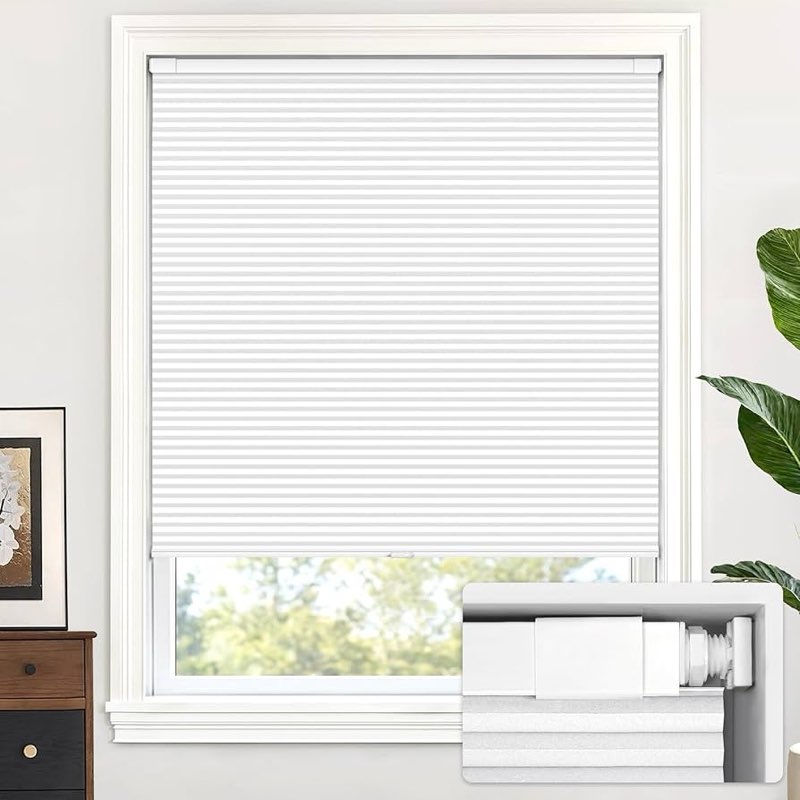 LazBlinds Cordless Cellular Shades for French Doors, No Drill French Door Blinds for Privacy, Blacko