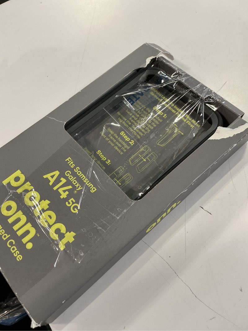 Condition photo showing As Is for onn. rugged phone case for samsung galaxy a14 5g - black/gray