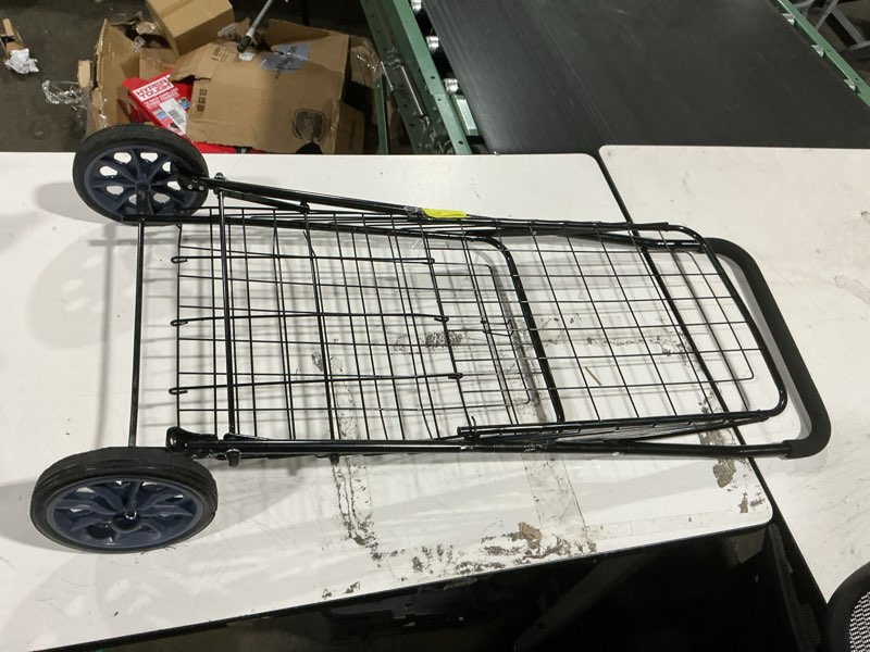 Condition photo showing As Is for mainstays metal rolling utility shopping cart with foldable design