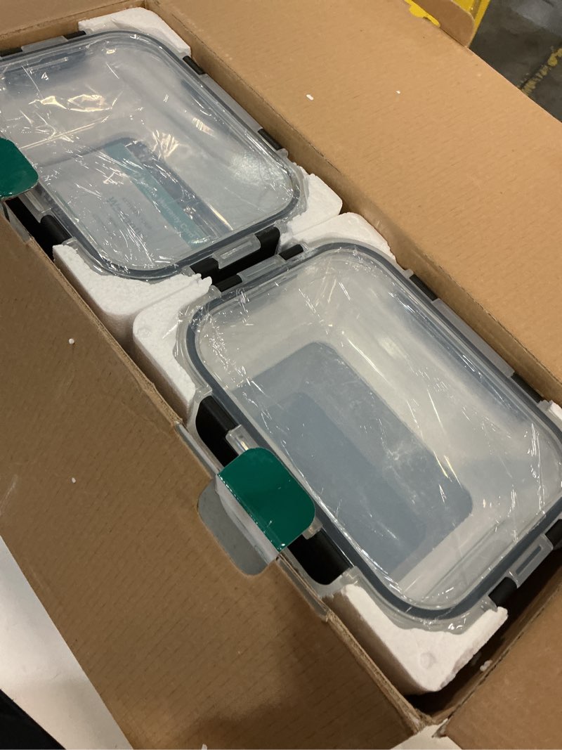 Condition photo showing New/Like New for 8 Pack 36oz Large Glass Meal Prep Containers with lids, Glass Food Storage Containers with Leak Proof Snap Lock Lids , Airtight Bento lunch Boxes, Kitchen Storage, Oven, Freezer and Dishwasher Safe Black 8 Pack 36oz