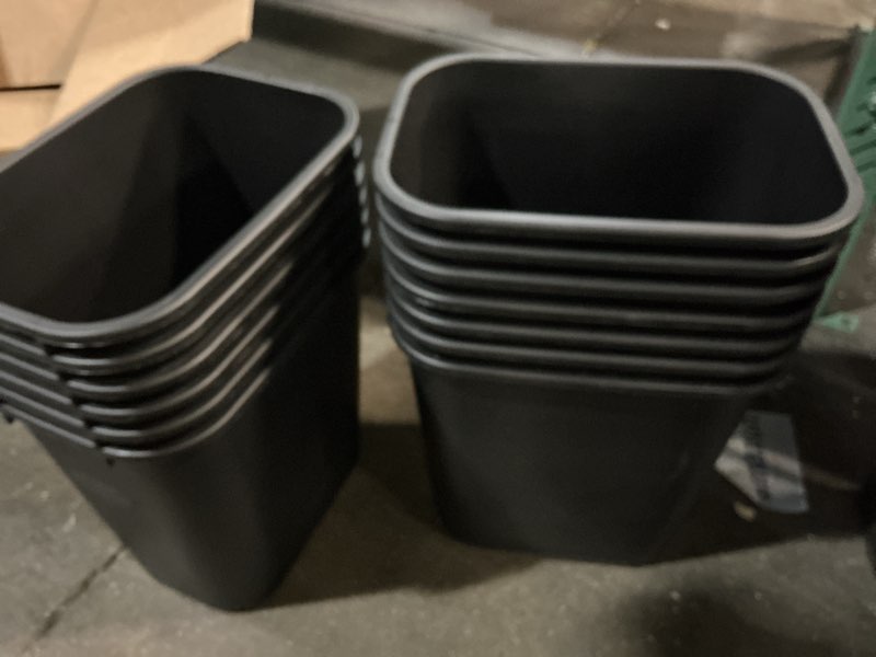 Condition photo showing New/Like New for (13 pack)rubbermaid commercial products resin wastebasket/trash can, 7-gallon/28-quart, black, plastic, for bedroom/bathroom/office, fits under desk/sink/cabinet 7 gallons black 1