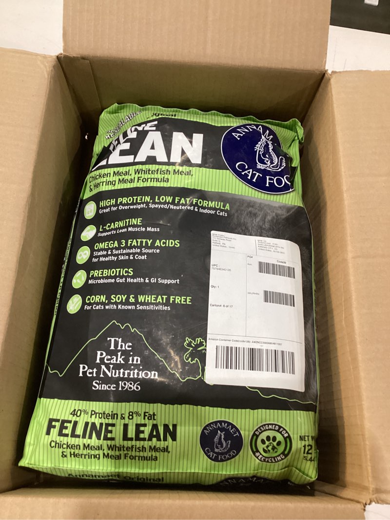 Condition photo showing New/Like New for Annamaet Original Feline Lean Dry Cat Food, (Chicken, Whitefish & Herring), 12-lb Bag 12 Count (Pack of 1)