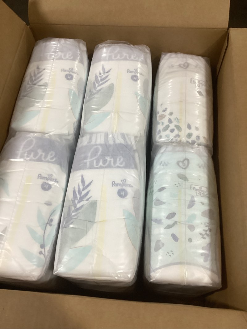 Condition photo showing As Is for Pampers Pure Protection Baby Diapers, Size 4, 150 Count, Up to 100% Leakproof, Premium Plant-based Skin Protection, Hypoallergenic Soft Diapers Size 4 150