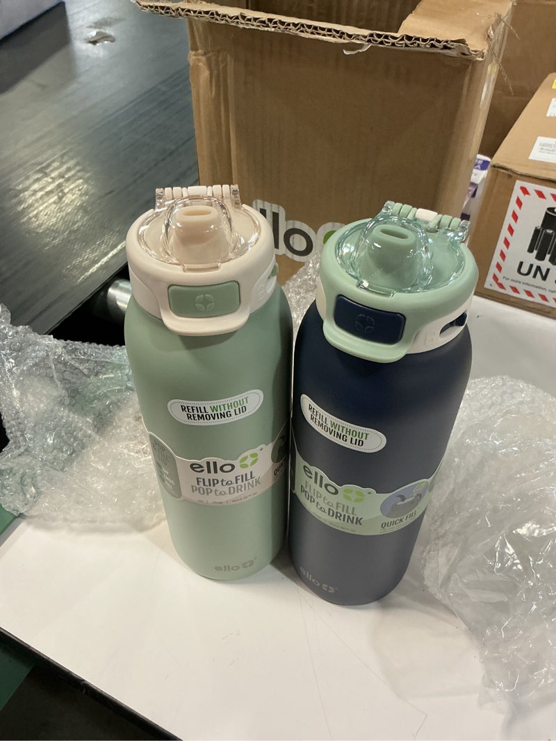 Condition photo showing New/Like New for ello pop & fill 32oz. 2-pack stainless steel water bottle with quickfill technology