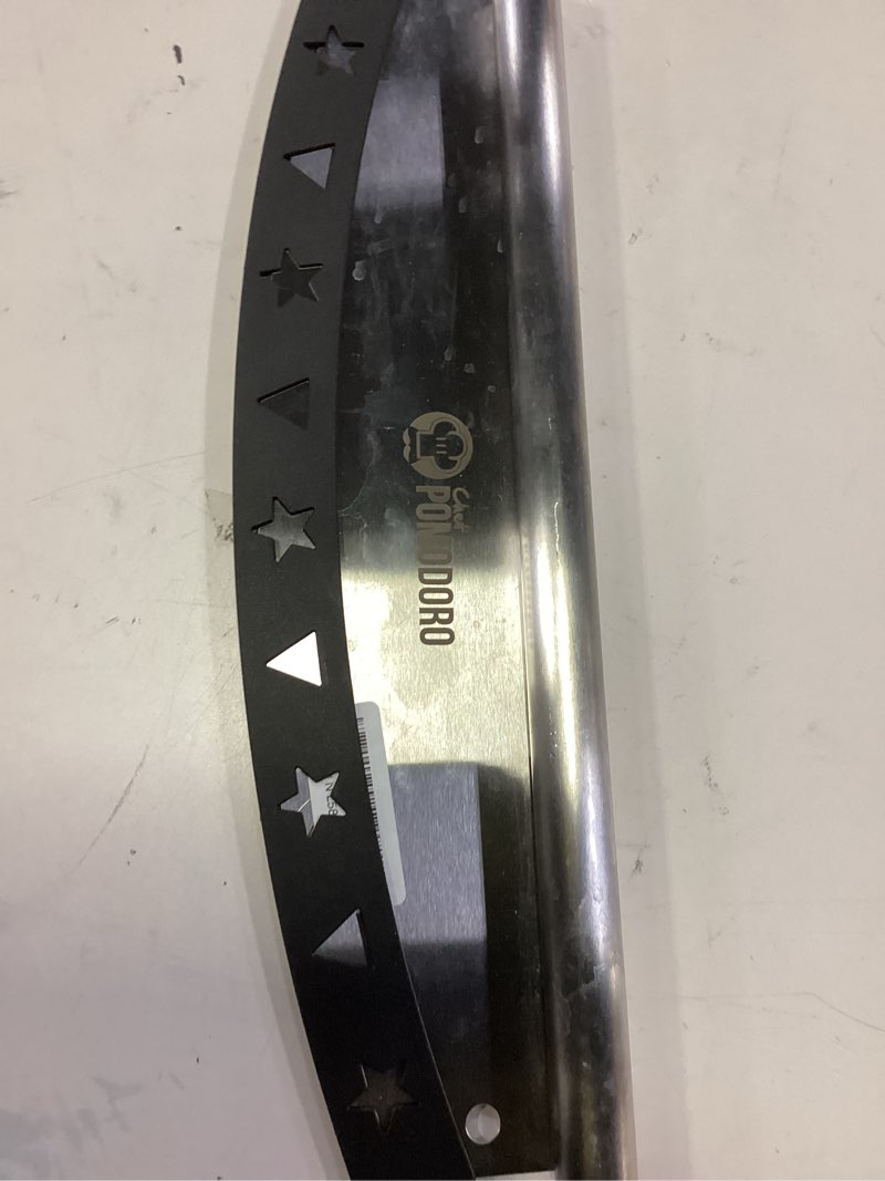 Condition photo showing As Is for Chef Pomodoro 16 Inch Pizza Cutter Rocker Blade – Stainless Steel Rocking Pizza Cutter Knife with Cover – Professional Pizza Slicer – Large Pizza Rocker Knife for Big Pizzas and Flatbreads 16-Inch