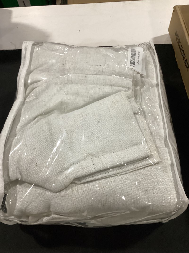 Condition photo showing Good Condition for pinch pleated curtains 100% blackout linen curtains 95 inches long for bedroom living room, natural memory trained thermal insulated room darkening window pleat drapes with hooks, 2 panels natural 40"w x 95"l (pack of 2)