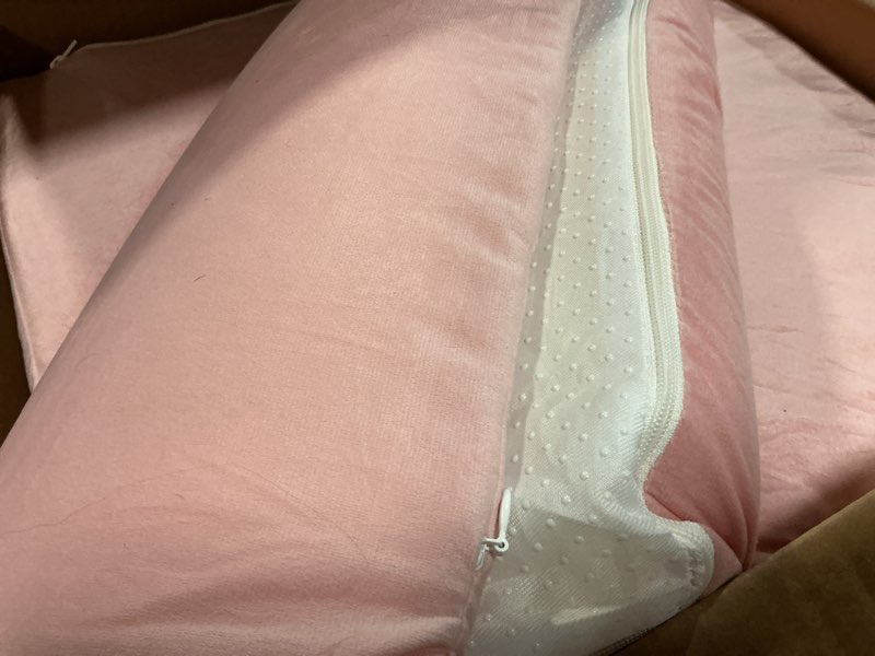 Condition photo showing As Is for 4pcs orthopedic bed wedge pillow set for post surgery recovery - adjustable memory foam support pillows for back/leg/shoulder pain relief, acid reflux & anti snoring sleeping system, pink pink 4 piece set