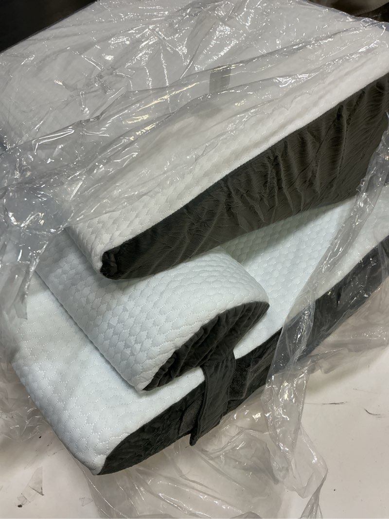 Condition photo showing As Is for (only 3pcs)4pcs wedge pillow set for after surgery, orthopedic bed wedge pillow for back pain relief, sitting up in bed, acid reflux, adjustable post surgery pillows for gerd, snoring, white/grey