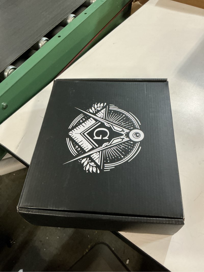 Condition photo showing New/Like New for Free Mason Cigar Humidor - Cedar Lined Cigar Holder Humidifier with Accurate Hygrometer, Dropper, and Wood Bar Divider, Masonic Gifts for Men