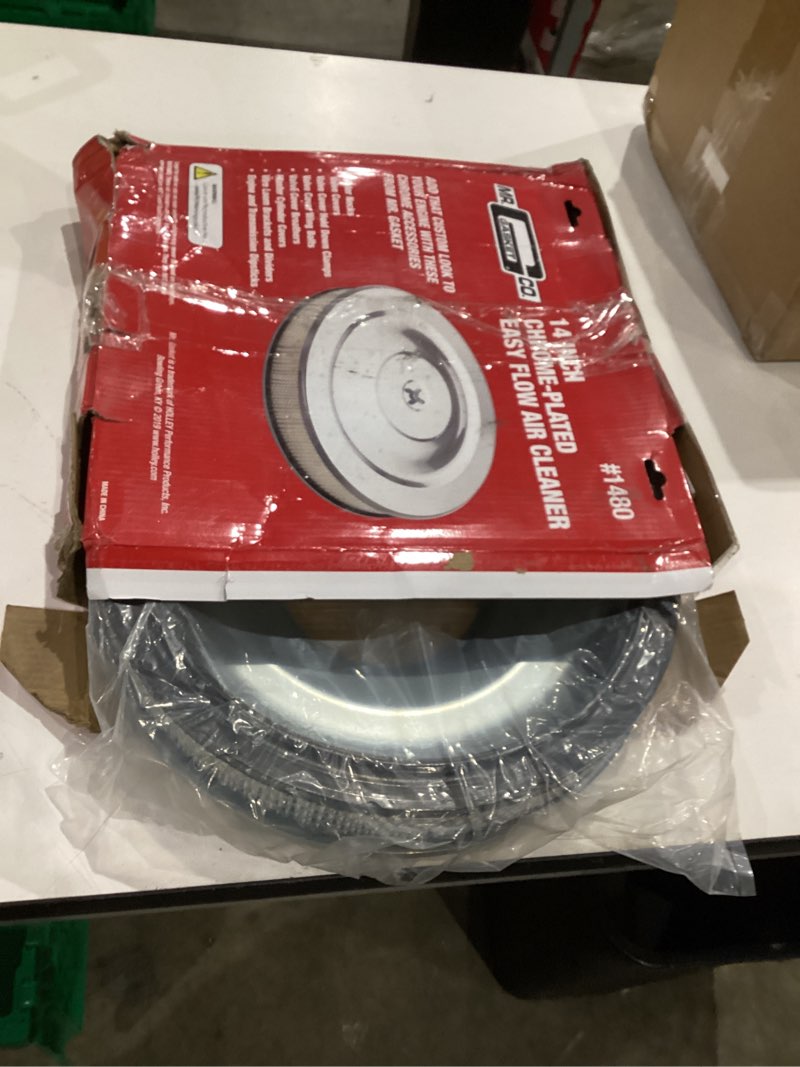 Condition photo showing Good Condition for mr. gasket 1480 air cleaner - 14 inch diameter x 2-1/4 inch tall - chrome