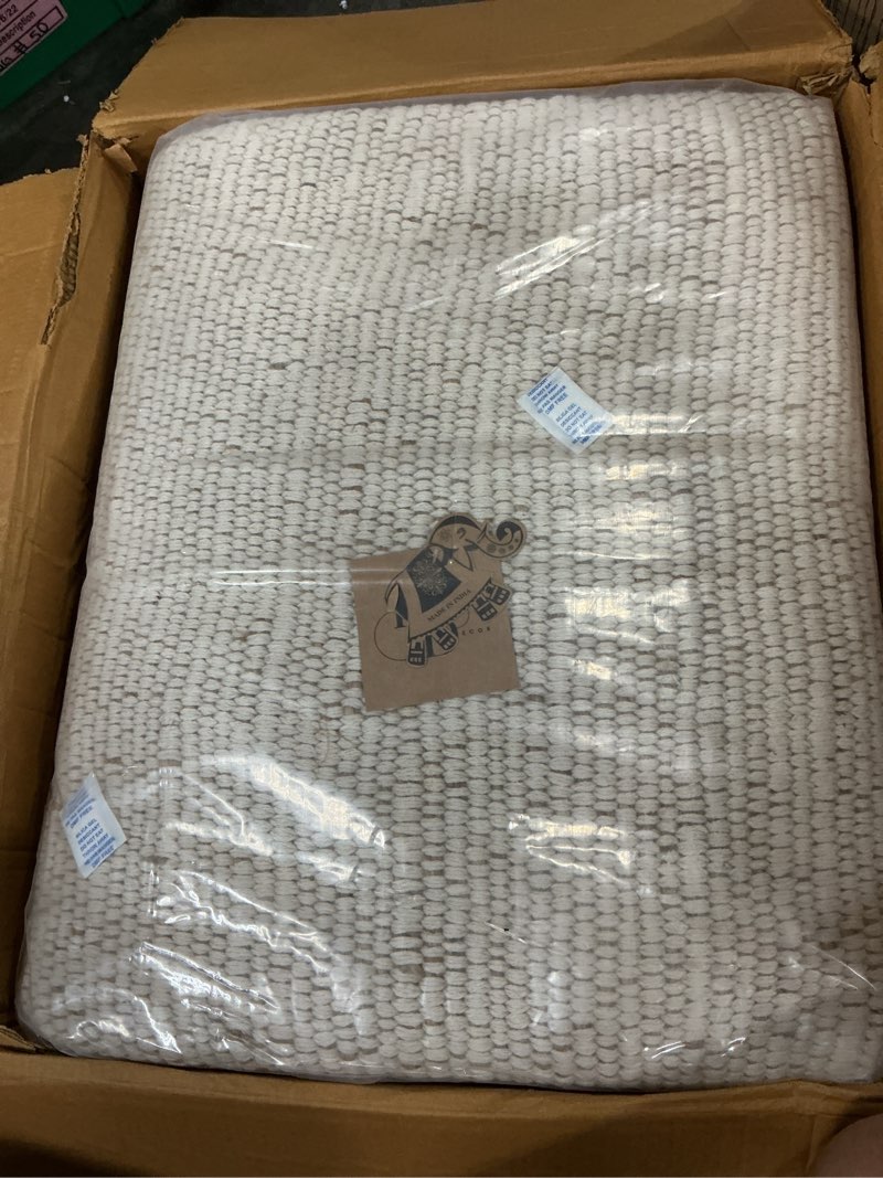 Condition photo showing New/Like New for frelish decor handwoven jute blend cotton area rug - contemporary farmhouse decor- vintage rustic nautical rugs for bedroom - living room - kitchen - classy home decor (8'x10') 8' x 10' (?rectangular) natural jute cotton