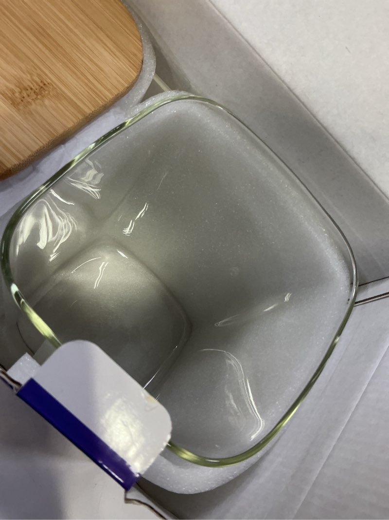 Condition photo showing Good Condition for 1 Pack large Square Glass Flour and Sugar Containers with 132 Kitchen Pantry Labels - Thicken 149 floz Glass Storage Jars with Airtight Bamboo Lid - Big Rice Canisters for Coffee, Pasta, Cereal 149oz-