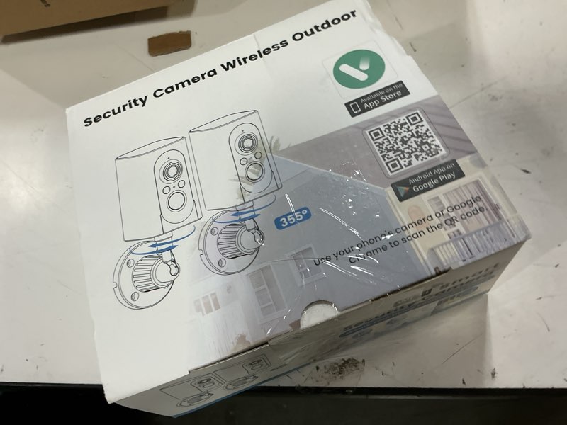 Condition photo showing New/Like New for security cameras wireless outdoor 355° pan rotating 2k color night vision cameras for home security wifi battery outdoor camera motion detection 2-way talk ip65 spotlight siren sd/cloud storage 2 pack white wifi cam 2 count (pack of 2)