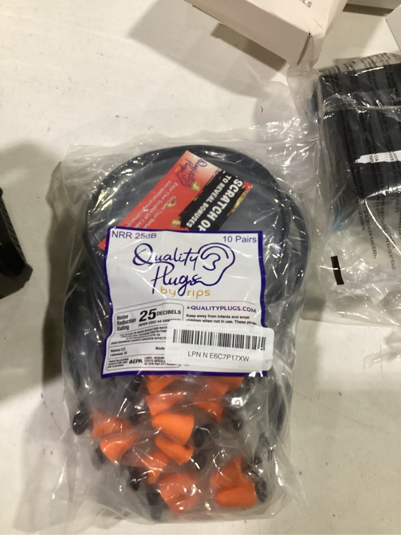 Condition photo showing As Is for quality banded ear plugs 10 pair with foam pods - 25db safety ear plugs for work industrial ear protection construction behind the head hearing protection earplugs - best for small & medium size heads orange 1 pair (pack of 10)