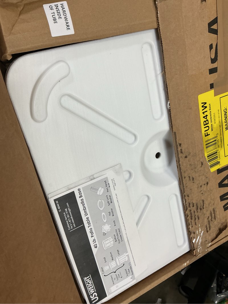 Condition photo showing Good Condition for us weight 40 pound umbrella base - weighted umbrella base for use with patio table – heavy duty base- made in the usa white