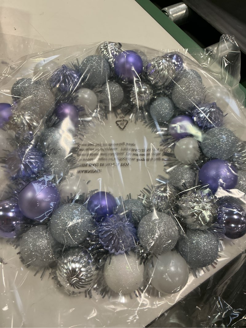 Condition photo showing Good Condition for Goviraye 16 Inch Christmas Ornament Wreath–Classical Glitter Ball Wreath with Tinsel for Holiday Doo