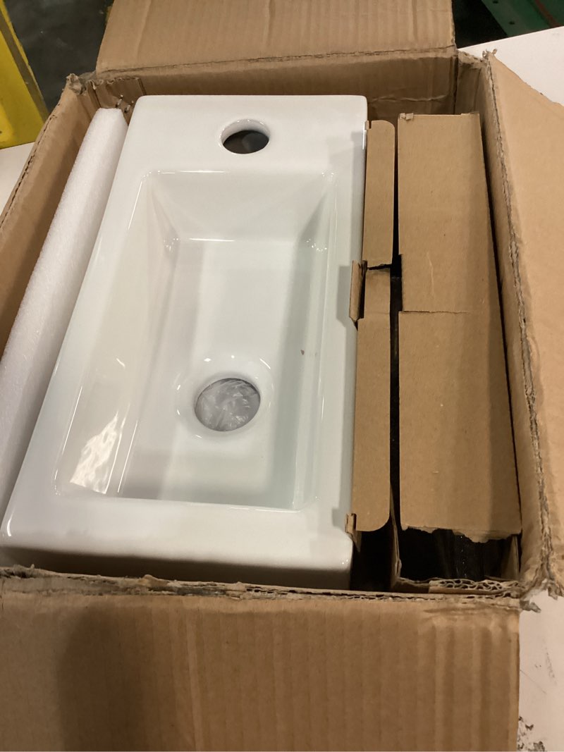 Condition photo showing Good Condition for small wall mount sink, maisink 12" x 10" semi-circular modern white ceramic small wall hung bathroom sink with faucet and drain, round mini lavatory sink for tiny bathroom white 12"x10"x4.7"