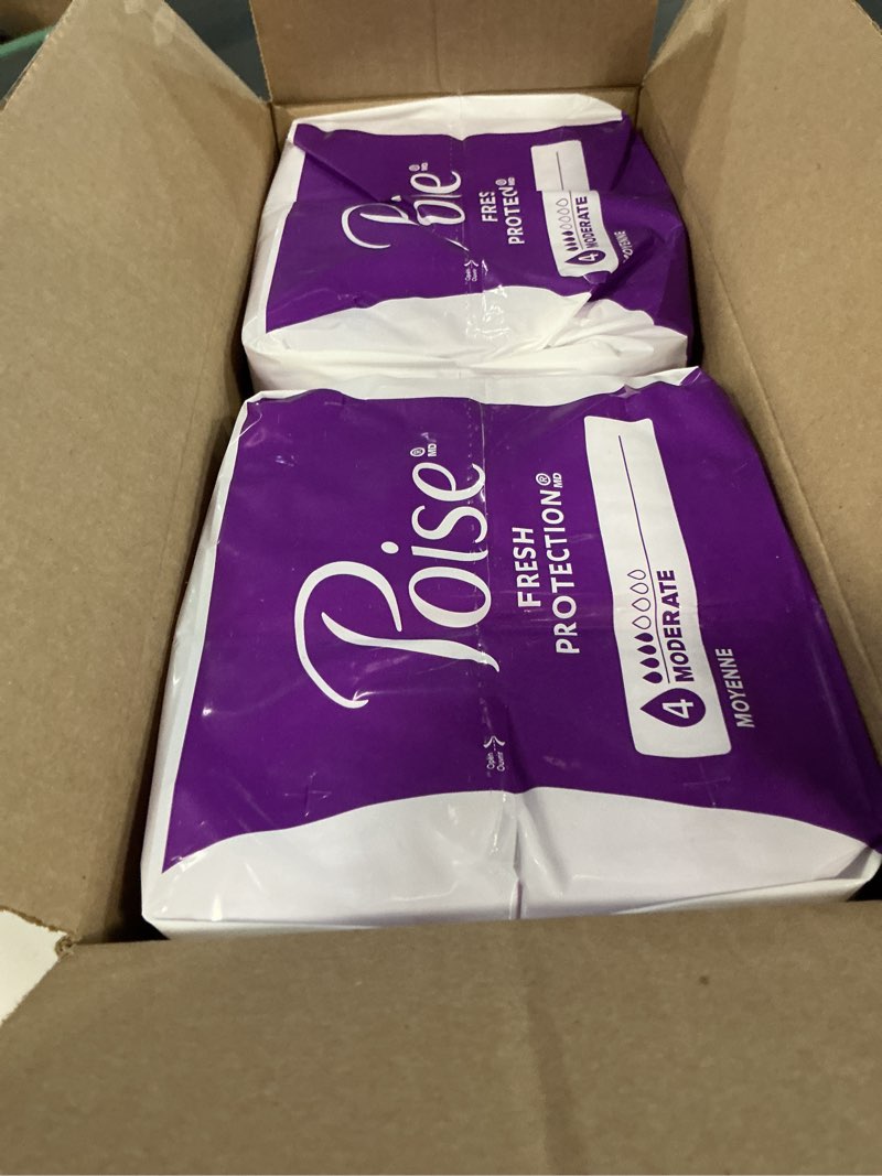 Condition photo showing New/Like New for poise incontinence & postpartum pads for bladder leaks, 4 drop moderate absorbency, regular length, 132 count, packaging may vary regular 132