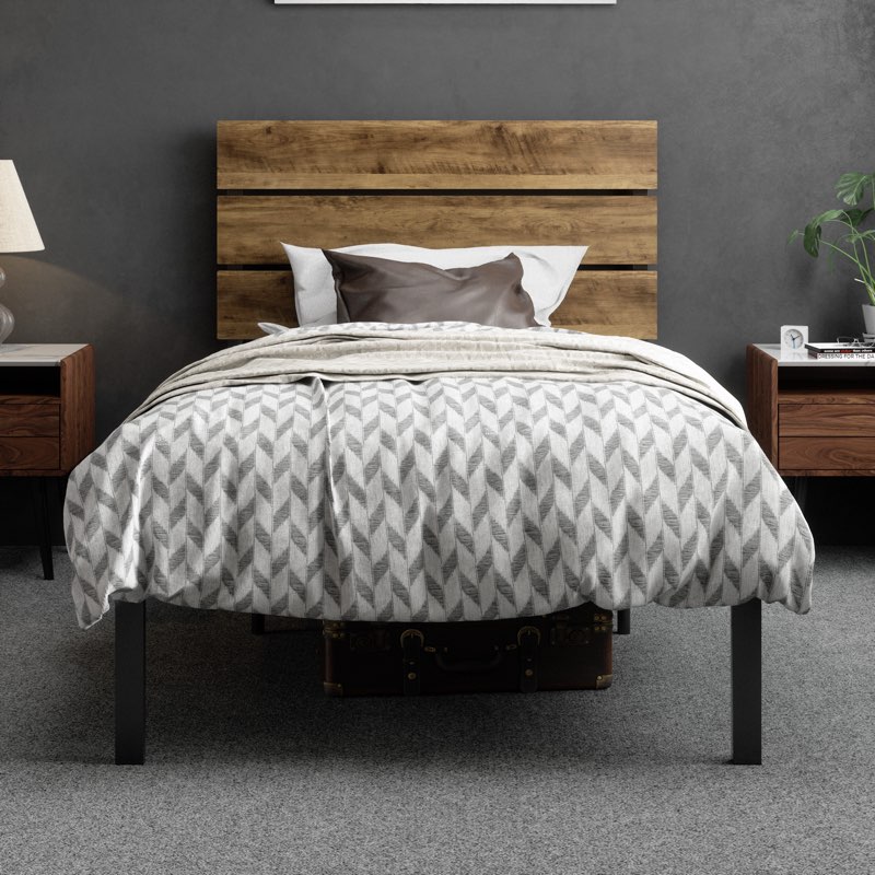 (Incomplete) Paloma wood and metal bed frame with headboard twin size