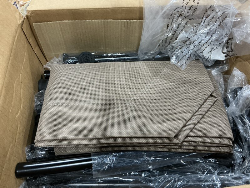 Condition photo showing As Is for simple trending elevated dog bed, outdoor raised dog cot for large dogs | pet hammock bed with cooling breathable mesh, cooling bed for dogs, anti-slip feet, brown, 47.75inches, easy to clean 47.75"l x 30.5"w x 8"th brown
