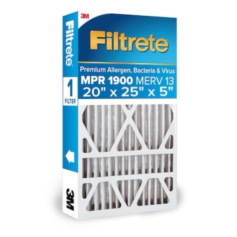 filtrete 20 x 25 x 5 merv 13 1900 mpr premium allergen, bacteria and virus electrostatic pleated