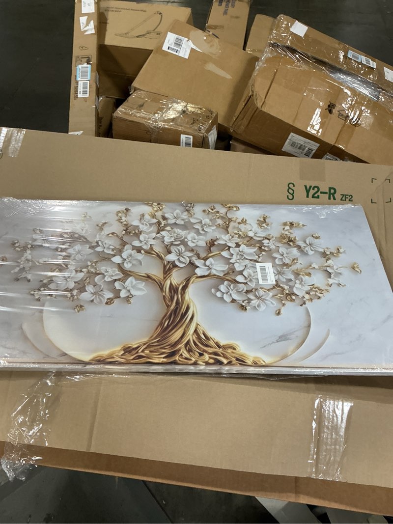 Condition photo showing New/Like New for Tree of Life Canvas Wall Art Gold White Flowers Wall Decor Picture Natural Landscape Poster Print Artwork For Living Room Bedroom Office Paintings Decoration Prepare to hang 40x20in canvas 40L" x 20W"