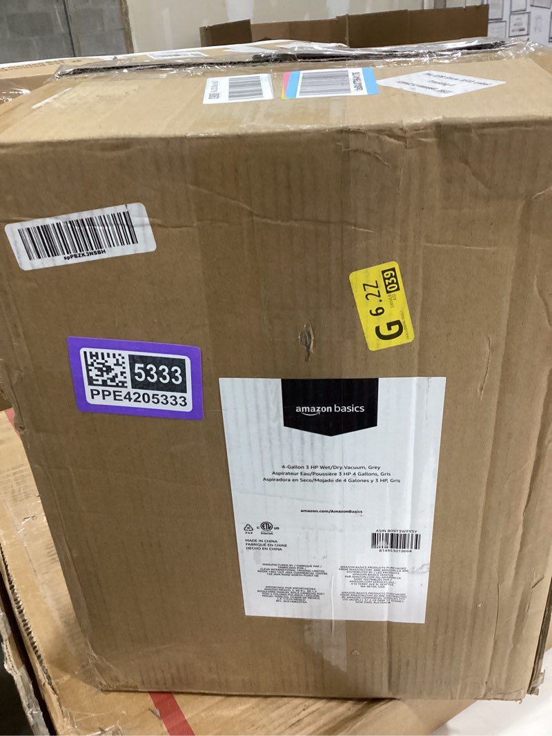 Condition photo showing Good Condition for amazon basics 4 gallon, 3 hp stainless steel wet/dry vacuum, grey/black