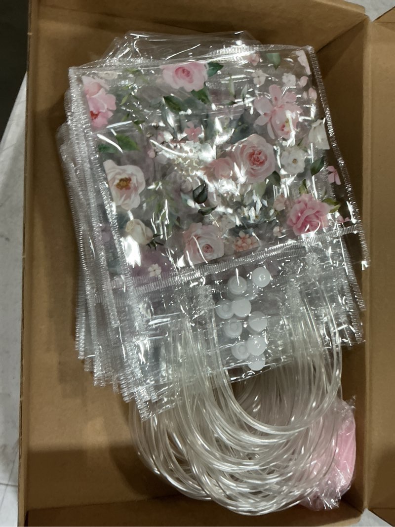 Condition photo showing Good Condition for wesnoy 24 pcs clear floral gift bags with handles rose pink flower pvc treat tote bag for tea birthday party wedding bridal shower bachelorette anniversary engagement guests, 6.3 x 5.9 x 3.2 inch
