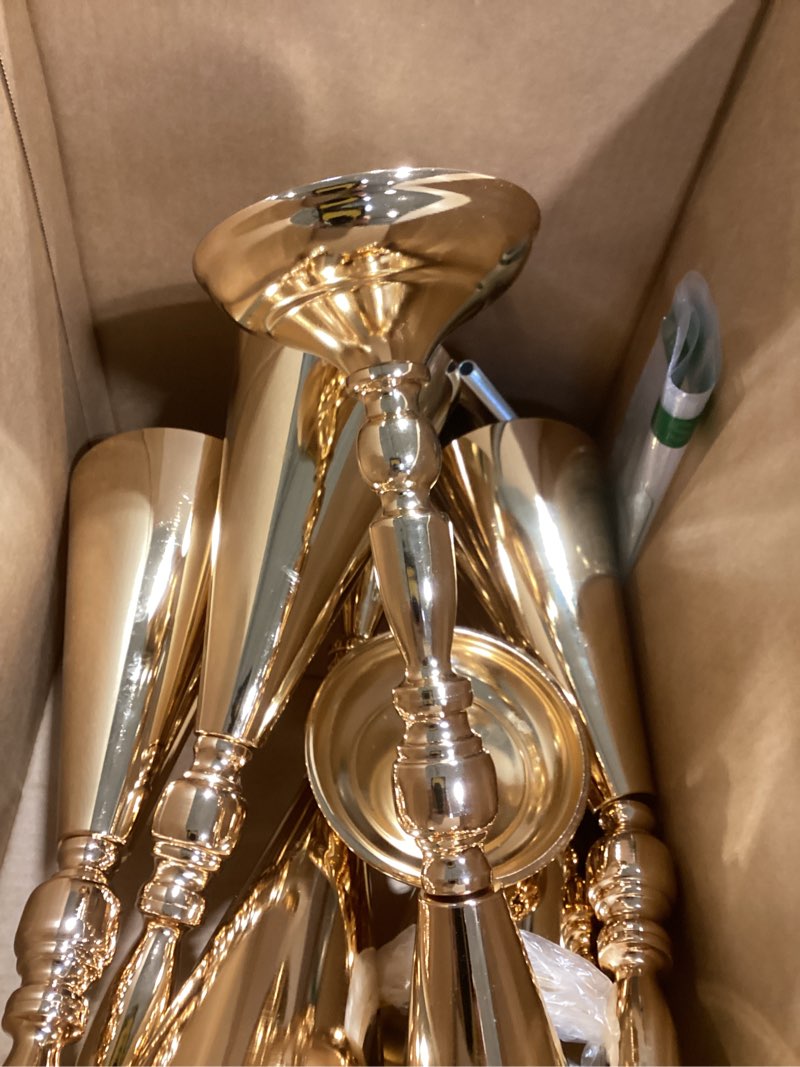 Condition photo showing Good Condition for Amylove 10 Pcs Wedding Centerpieces Tall Vases - 21.7 Inch Gold Crystal Geometric Flower Stand, Elegant Table Decor for Wedding Reception, Party, Banquet, Hotel Decorations (16.5 Inch,Classic) 16.5 Inch Classic 10
