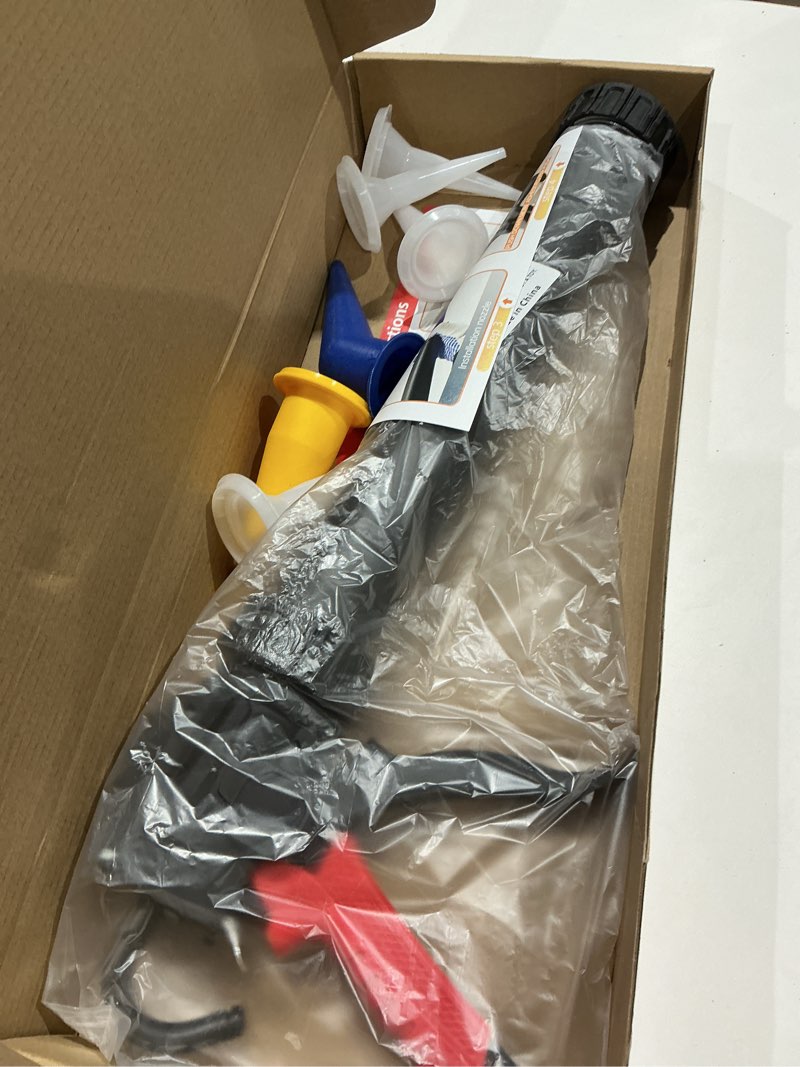 Condition photo showing Good Condition for heavy duty caulking gun (25:1 thrust) - compatible with 20 oz sausage packs & 10 oz cartridges, includes replaceable nozzle tips - red handle