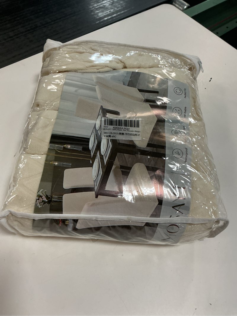 Condition photo showing Good Condition for MOSAYT 100% Waterproof Dining Room Chair Covers Set of 4, Super Fit Stretch Jacquard Parson Chairs Slipcovers Removable Washable Chair Seat Protectors for Home, Kitchen, Banquet (Beige) Diamond-beige L - 4 Pack